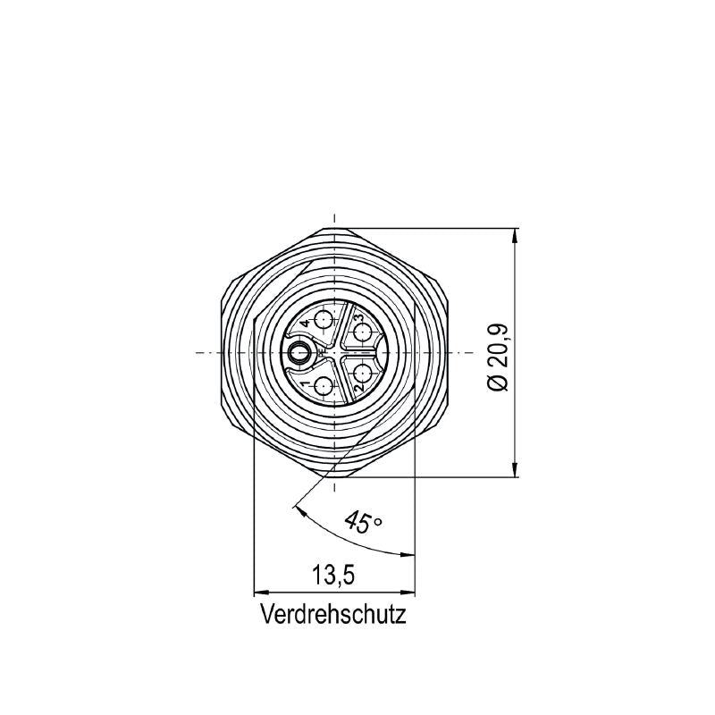 2968020000 - M12 Male Plug with 5 Poles, 0.2m Cable and M16 Thread