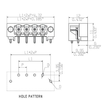 1210610000 - 5.08mm Male PCB Connector, 3 Poles at 270° Angle  (Pack of 100)