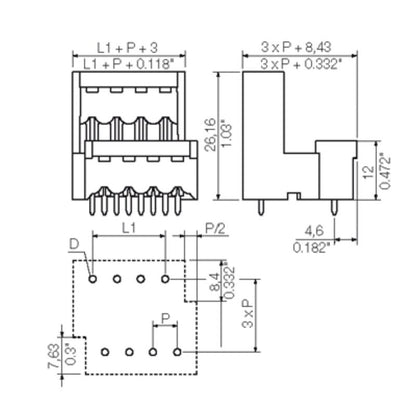 1895000000 - 5mm Pitch Male PCB Connector, 8 Poles, 180° Angle  (Pack of 50)