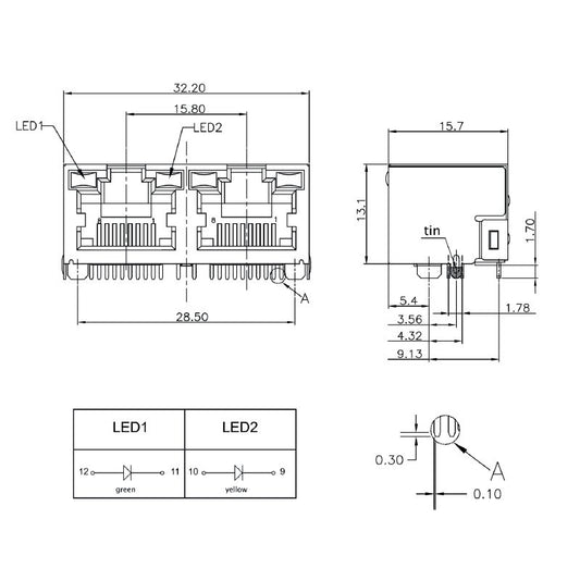 2661430000 - Cat. 5 RJ45 Modular Jack with 90° Elbow, 16 Poles  (Pack of 240)