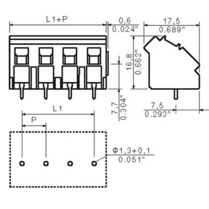 1595770000 - 2-Pole 7.50mm Orange PCB Terminal with 135° Clamping Angle  (Pack of 100)