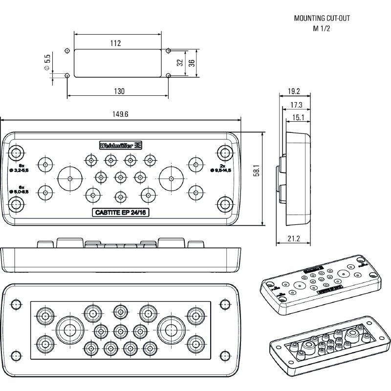 2779330000 - TPE Cable Entry Plate, IP66, 58mm High, Grey  (Pack of 10)