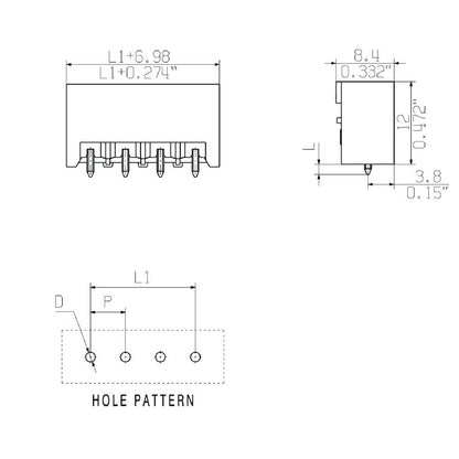 1838250000 - 5.08mm Male Header Connector, 6 Poles, 180° Angle  (Pack of 50)