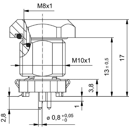2423340000 - 8-Pole M10 PCB Connector, 13mm Height, IP67 Waterproof  (Pack of 25)