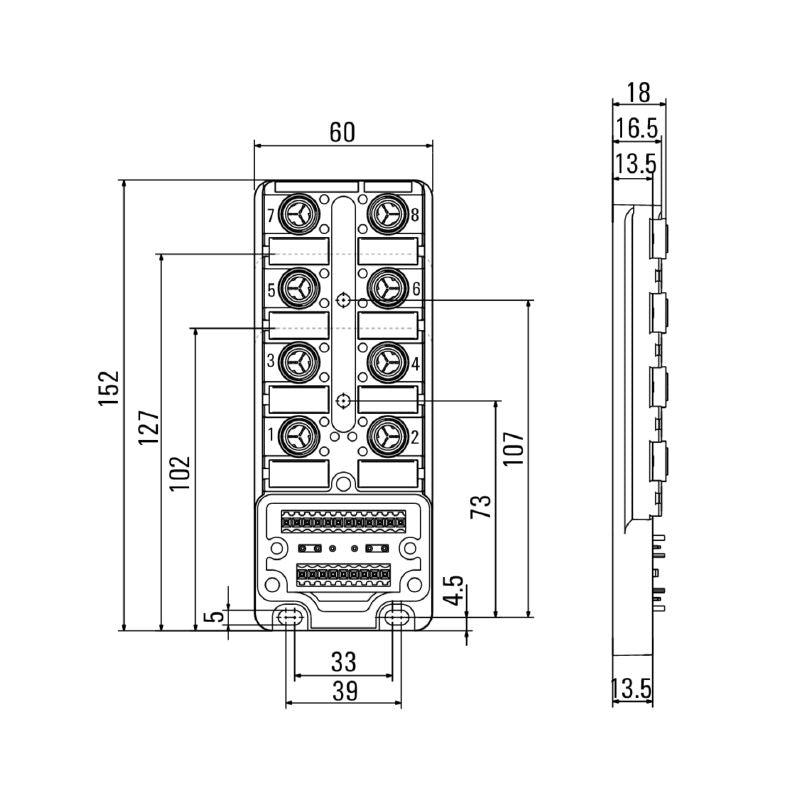 1760061000 - M12 IDC Hood Distributor with LED Indicator, 10-30V  (Pack of 2)