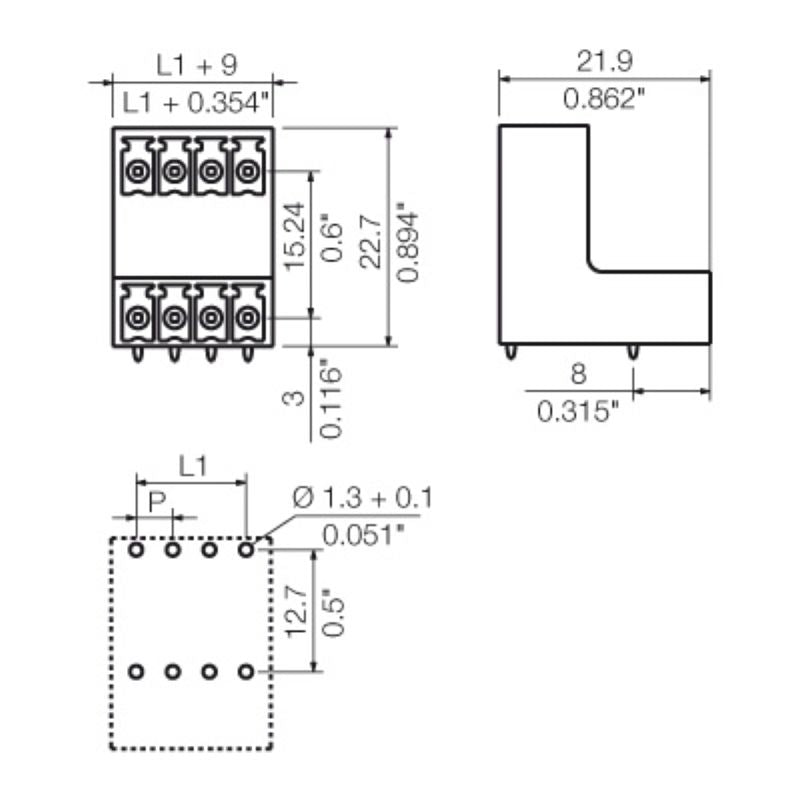 1033600000 - 24-Pole 3.81mm Closed Male Header Connector, 90° Angle  (Pack of 50)