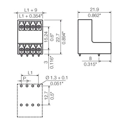 1033600000 - 24-Pole 3.81mm Closed Male Header Connector, 90° Angle  (Pack of 50)