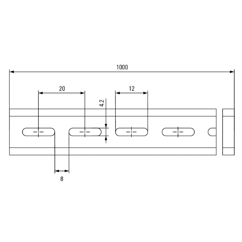 0117510000 - 1000mm Galvanized Steel Terminal Rail with Pre-Punched Mounts
