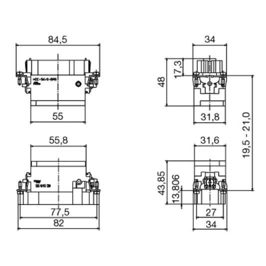 1023210000 - Durable 6-Pole Copper Connector, 80A, 84.5mm Deep