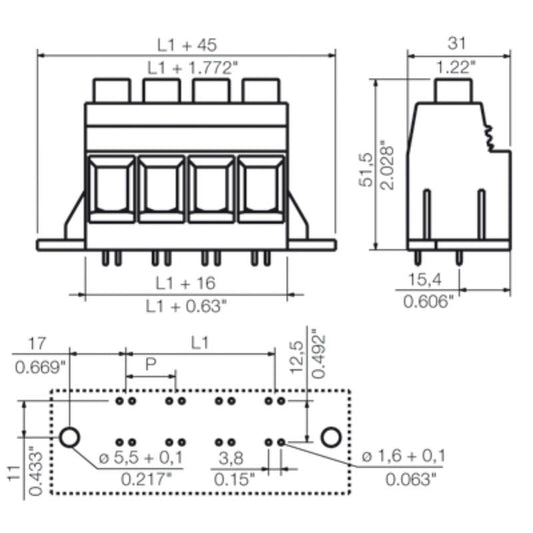1386890000 - 15mm 9-Pole ROHS PCB Terminal with 90° Connection Angle  (Pack of 8)