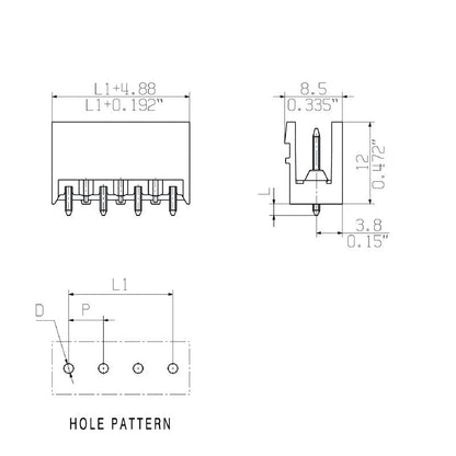2738740000 - 5.08mm 3-Pole Black PCB Connector, 180° Angle  (Pack of 100)