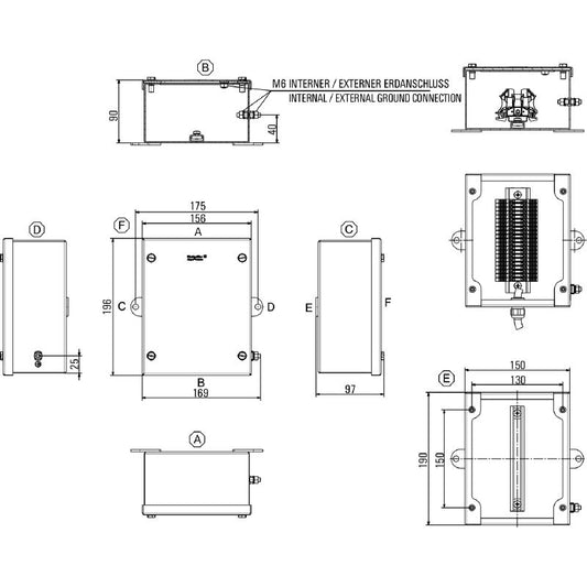 1025010000 - Compact 190mm Steel Terminal Box, Powder-Coated Grey