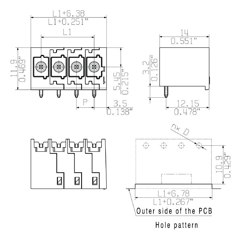 8000072506 - 5mm 4-Pole Male PCB Connector, 270° Angle, 25 Pack  (Pack of 25)
