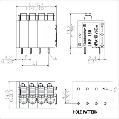 1470380000 - Black 5-Pole Terminal, 180° PCB Connection, 3.5mm Solder Pins  (Pack of 55)