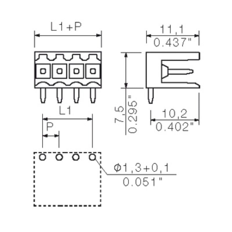 1053480000 - 3.5mm THT 7-Pole Blue PCB Connector at 90° Angle  (Pack of 50)