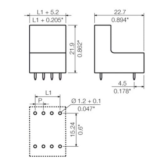 1034470000 - 4-Pole PCB Connector, 3.2mm Pins, 180° Angle Design  (Pack of 50)