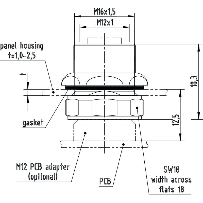 2530840000 - M12 Connector with M16 Thread, 5-Pole Design  (Pack of 60)
