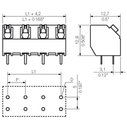 1884960000 - 7.62mm 3-Pole Black PCB Terminals, 135° Angle, 1.5mm Pins  (Pack of 28)