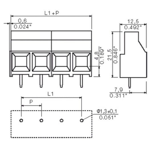 1912970000 - Pebble Grey 9.52mm PCB Terminal with 5mm Solder Pin  (Pack of 100)