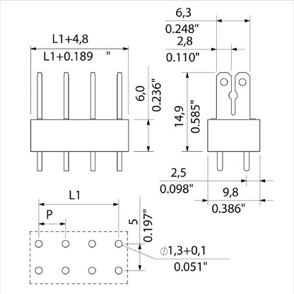 9500490000 - 5mm Tinned PCB Terminal Block, 10 Poles, 180° Orientation  (Pack of 50)