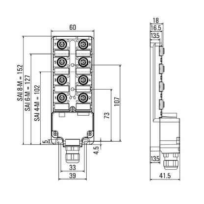 1807640000 - A-Coded LED Hood Distributor, 102mm Depth, 41.5mm Height