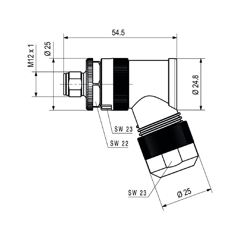 2812430000 - M12 Field-Installable Connector, IP67, 8-13mm Cable Support