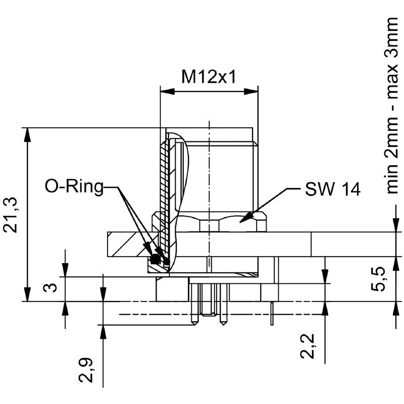 2424110000 - M12 Nickel-Plated Connector, 4-Pole with Rear Mounting  (Pack of 10)