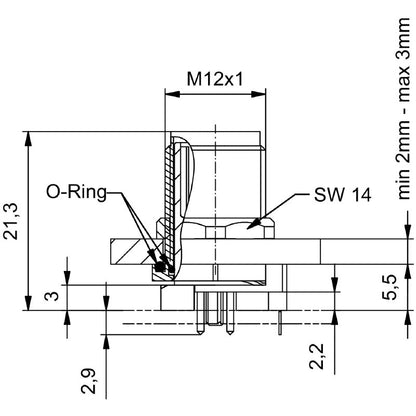 2424110000 - M12 Nickel-Plated Connector, 4-Pole with Rear Mounting  (Pack of 10)