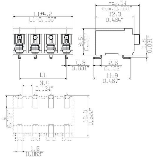 1473830000 - 5mm Pitch Black Terminal Block with 8 Poles  (Pack of 320)