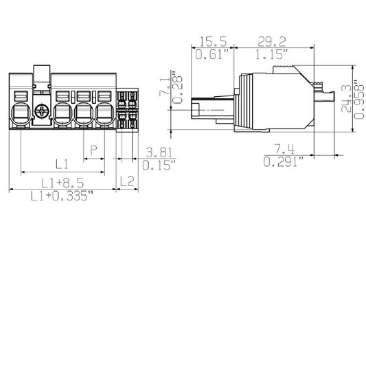 2629060000 - 7.62mm Female PCB Connector with 3 Poles & PUSH IN Mechanism  (Pack of 48)