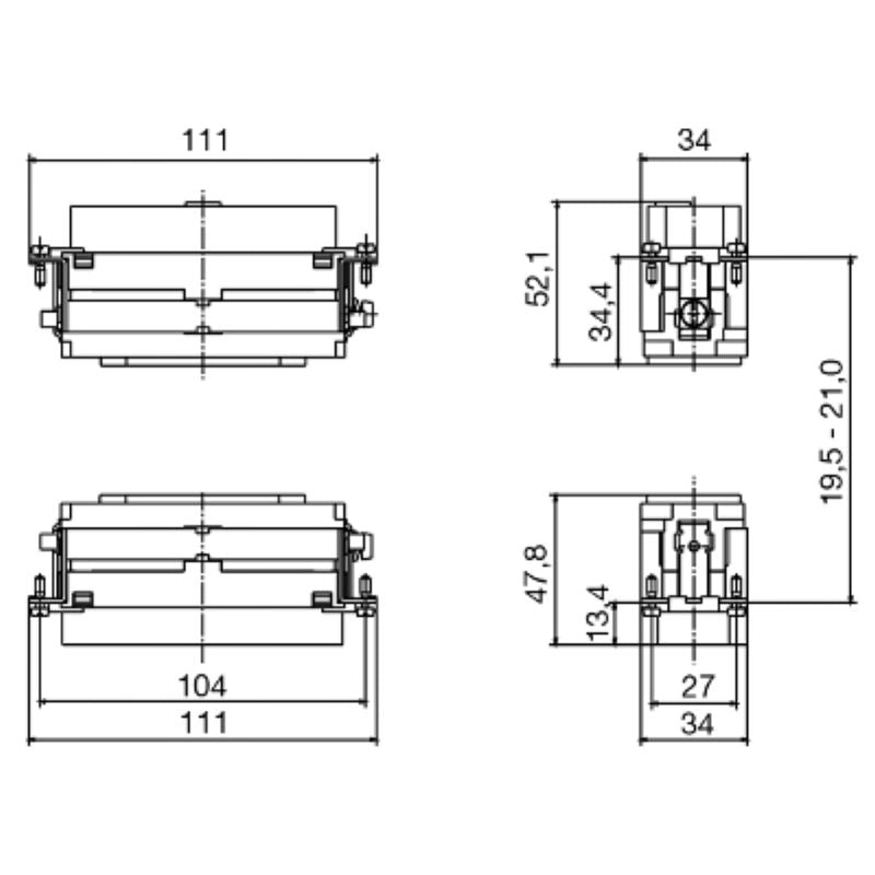 1790030000 - 12-Pole Male Insert, 690V, 100A, 111mm Deep