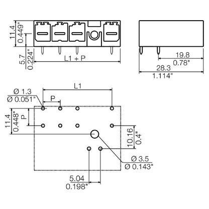 2499780000 - 7.62mm Pitch 5-Pole PCB Connector with Middle Flange  (Pack of 50)