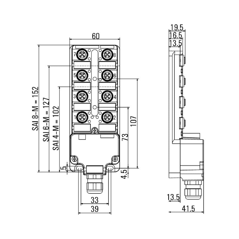 1816610000 - A-Coded Hood Distributor for 10-30V, -20°C to 90°C