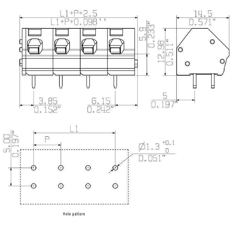 1952640000 - 7.5mm Pitch Tinned PCB Terminal, 9 Poles, 135° Pin Length  (Pack of 100)