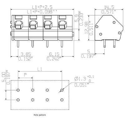 1952600000 - 7.50mm Terminal Block with 5 Poles, 135° Angle, Tinned Finish  (Pack of 100)