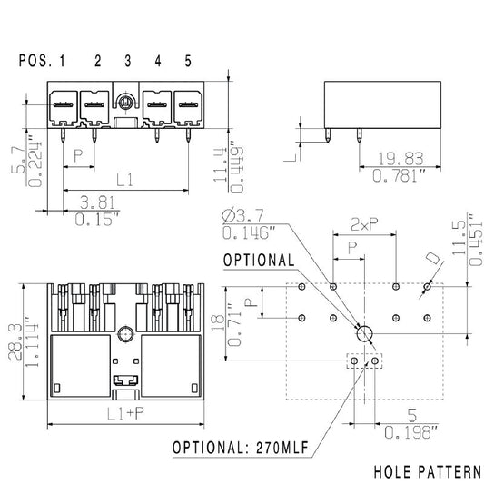 1048740000 - 7.62mm 6-Pole PCB Connector with 270° Angle  (Pack of 30)