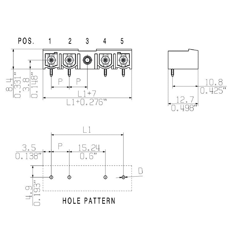 1398820000 - 7.62mm 5-Pole Black PCB Connector with THT Solder Pin  (Pack of 36)