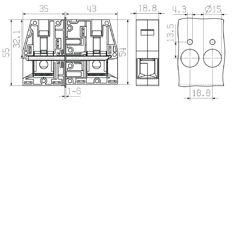2427660000 - 50 mm² Feed-Through Terminal in Wemid Material  (Pack of 10)