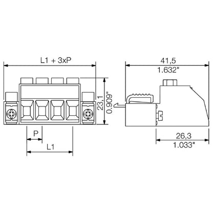1951010000 - 7.62mm PCB 4-Pole Connector, 180° Clamping Design  (Pack of 100)