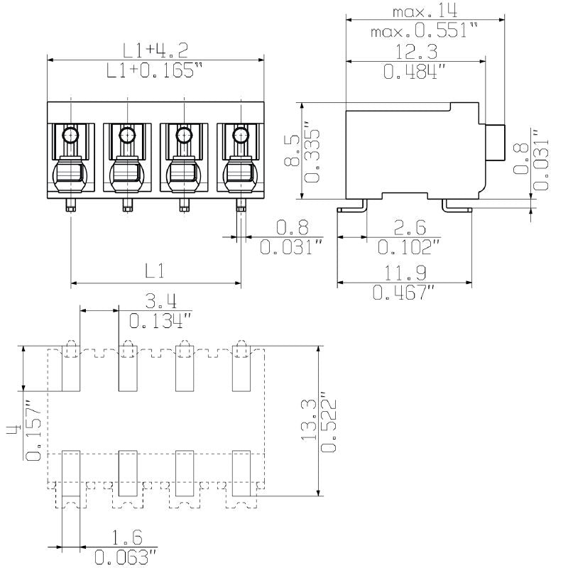 1473820000 - 5mm PCB Terminal, 7 Poles, Push In, 90° Angle  (Pack of 320)