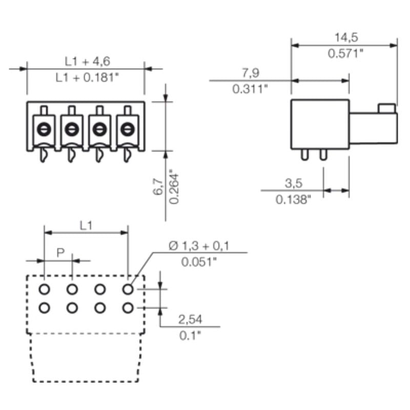 1974890000 - 3.81mm 10-Pole PCB Female Connector with 90° Elbow  (Pack of 50)
