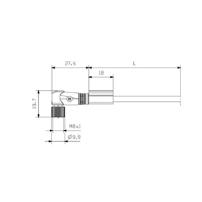 2812850150 - 1.5m M12 to M8 3-Pole Sensor Connection Line