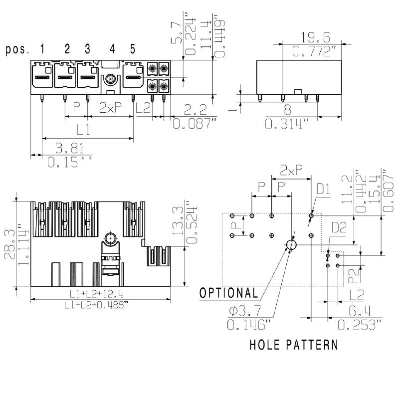 2530060000 - 5-Pole 7.62mm Male Header Connector with Screw Flange  (Pack of 30)