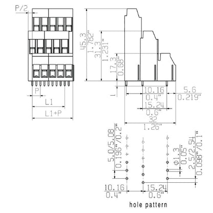 1979260000 - 72-Pole 5.08mm PCB Terminal with 90° Angle and 3.2mm Pins  (Pack of 5)