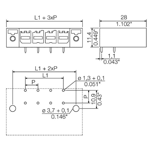1928390000 - Black 7.62mm Female PCB Connector with THT Solder Pins  (Pack of 100)