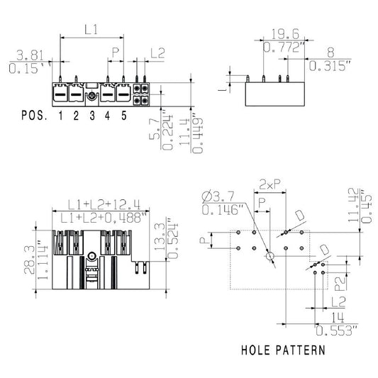 1089440000 - 7.62mm 3-Pole PCB Header Connector with 270° Elbow  (Pack of 48)