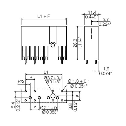 1048720000 - 7.62mm Male Header PCB Connector with THT Solder Pins  (Pack of 30)