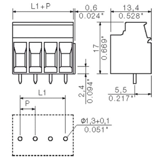 1022990000 - 5.08mm 3-Pole Black PCB Terminals with 3.2mm Pins  (Pack of 100)
