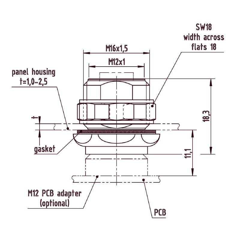 2530870000 - M12 Plug with M16 Thread, IP67, 5 Poles, Zinc Diecast  (Pack of 60)