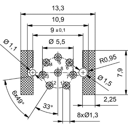 2423350000 - Durable M14 Connector with 8 Poles and Nickel-Plated Finish  (Pack of 25)